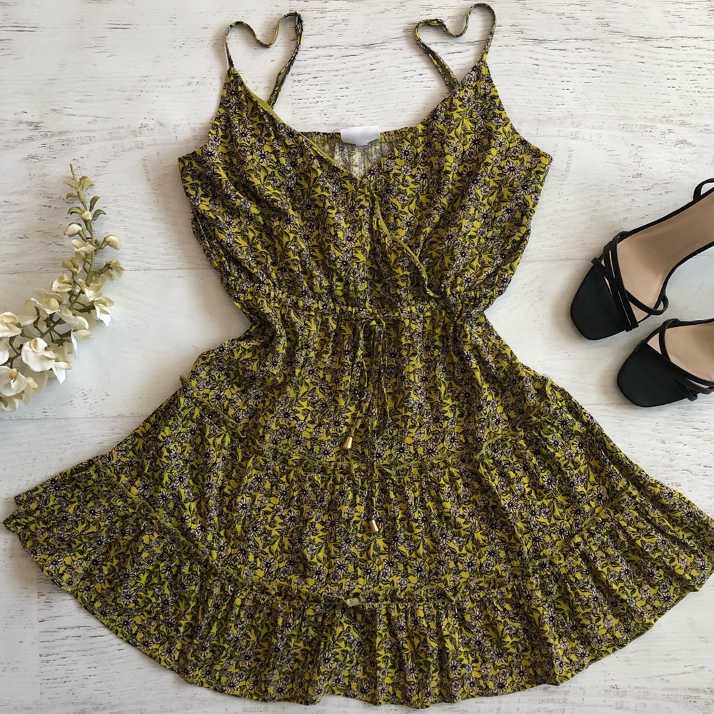 Green Flower Print Mini Dress